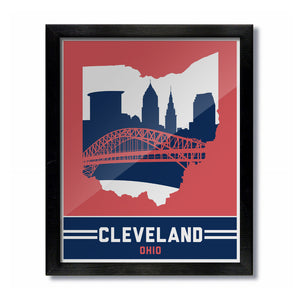 Cleveland, Ohio Skyline Print: Red/Blue Baseball