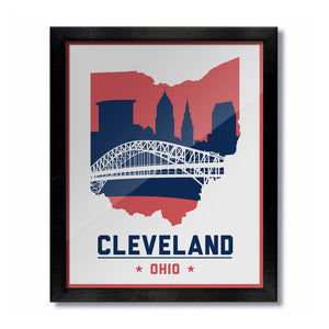 Cleveland, Ohio Skyline Print: White Baseball