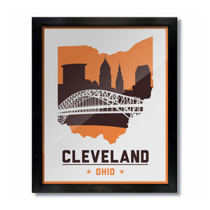 Cleveland, Ohio Skyline Print: White/Brown