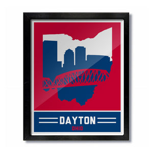 Dayton, Ohio Skyline Print: Red/Blue Basketball
