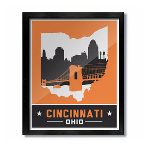 Cincinnati, Ohio Skyline Print: Orange/Black Football