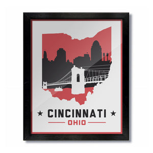 Cincinnati, Ohio Skyline Print: White Baseball Football