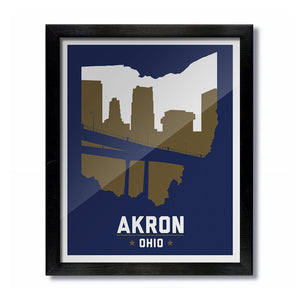 Akron, Ohio Skyline Print: Blue/Gold College