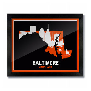 Baltimore, Maryland Skyline Print:  Black/Orange Baseball