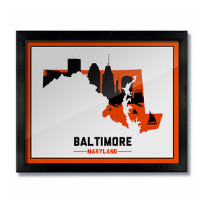 Baltimore, Maryland Skyline Print:  White/Orange Baseball