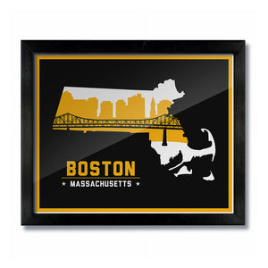 Boston Massachusetts Skyline Print: Black/Gold Hockey