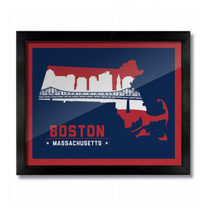 Boston Massachusetts Skyline Print: Blue Football/Baseball