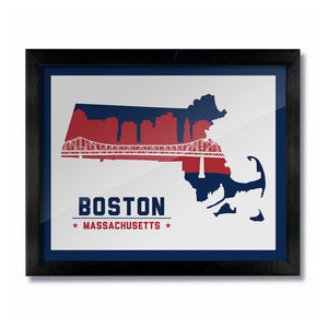 Boston Massachusetts Skyline Print: White Football/Baseball