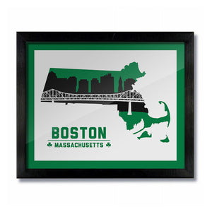 Boston Massachusetts Skyline Print: White Green Basketball