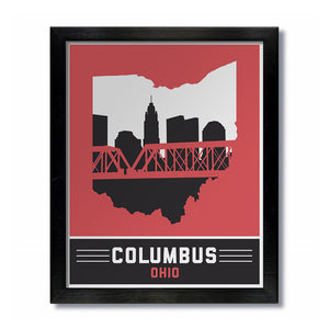Columbus, Ohio Skyline Print: Red/Black Football