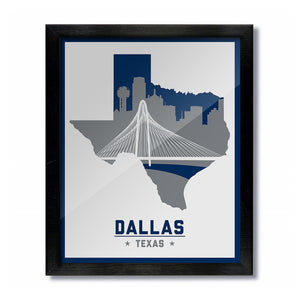 Dallas Texas White Cowboys Mavericks Vintage Skyline Print