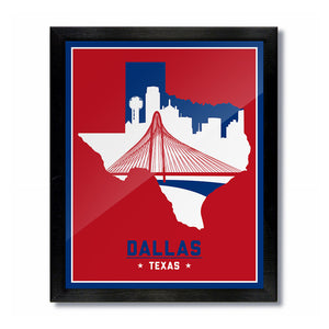 Dallas, Texas Skyline Print: Red/Blue Baseball