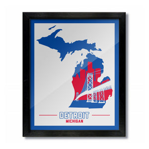 Detroit, Michigan Skyline Print: White-Blue/Red Basketball