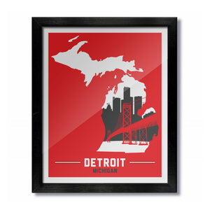 Detroit, Michigan Skyline Print: Red Hockey