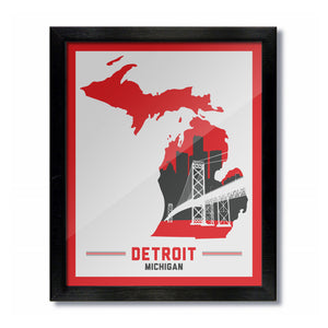 Detroit, Michigan Skyline Print: White/Red Hockey