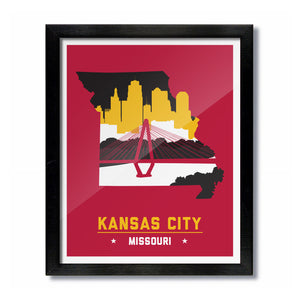 Kansas City Missouri Skyline Print: Red/Gold Football