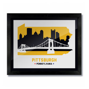 Pittsburgh, Pennsylvania Skyline Print: White Black/Yellow Football