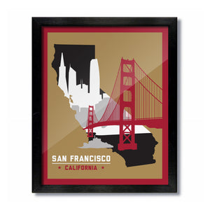 San Francisco, California Skyline Print: Gold/Scarlet Football