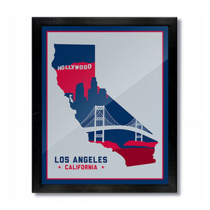 Los Angeles, California Skyline Print: Silver Navy/Red Baseball