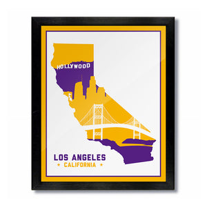 Los Angeles, California Skyline Print: White Purple/Gold Basketball