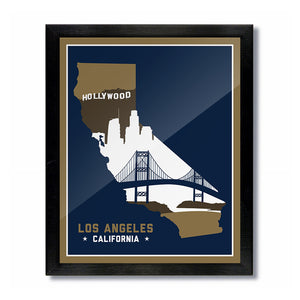Los Angeles, California Skyline Print: Gold/Blue Football