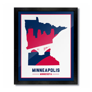 Minneapolis, Minnesota Skyline Print: White Blue/Red Baseball