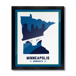 Minneapolis, Minnesota Skyline Print: White Blue Basketball