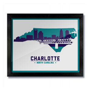 Charlotte, North Carolina Skyline Print: White/Purple Basketball
