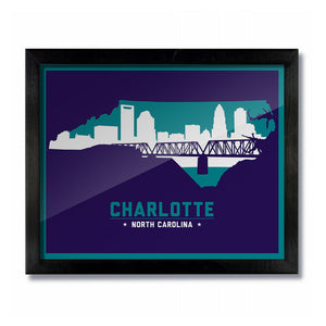 Charlotte, North Carolina Skyline Print: Purple Basketball
