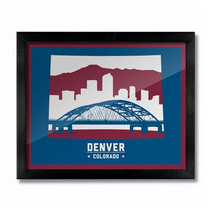 Denver Colorado Skyline Print: Blue/Red Hockey