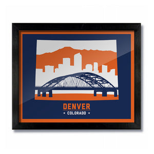 Denver Colorado Skyline Print: Blue/Orange Football