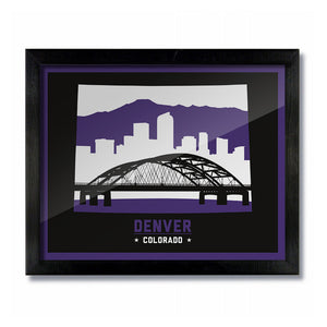 Denver Colorado Skyline Print: Purple/Black Baseball