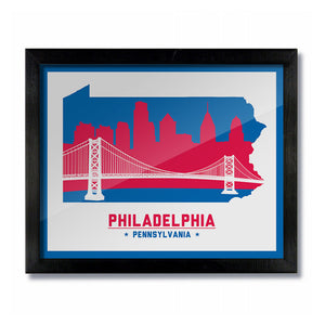 Philadelphia, Pennsylvania Skyline Print: White Blue/Red  Basketball