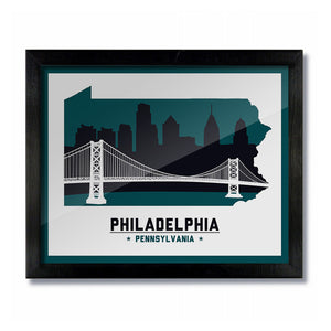 Philadelphia, Pennsylvania Skyline Print: White -Black/Green Football