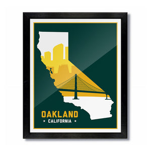 Oakland, California Skyline Print: Green Gold/White Baseball