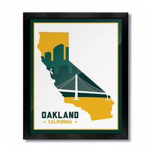 Oakland, California Skyline Print: White Green/Gold Baseball