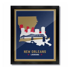 New Orleans, Louisiana Skyline Print: Blue/Gold Basketball
