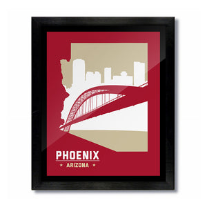 Phoenix Arizona Skyline Print: Red/Tan Baseball