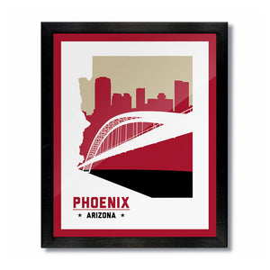 Phoenix Arizona Skyline Print: White Red/Tan Baseball