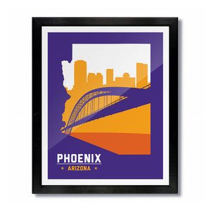 Phoenix Arizona Skyline Print: Orange/Purple Basketball