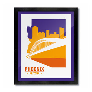 Phoenix Arizona Skyline Print: White Orange/Purple Basketball