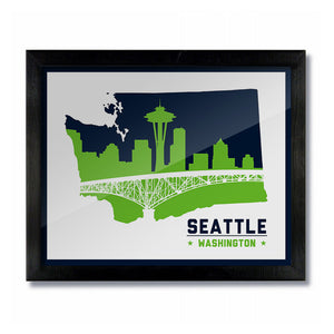 Seattle, Washington Skyline Print: White Football