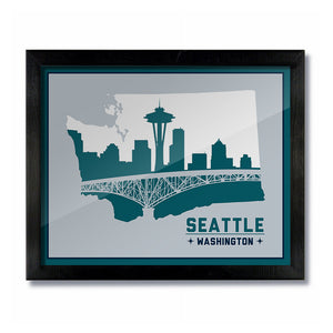 Seattle, Washington Skyline Print: Silver Green/White Baseball